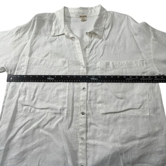 MAGASCHONI Linen Top Sz‎ L Roll Tab Sleeve Collared Button Up Big Pockets White - Picture 6 of 9